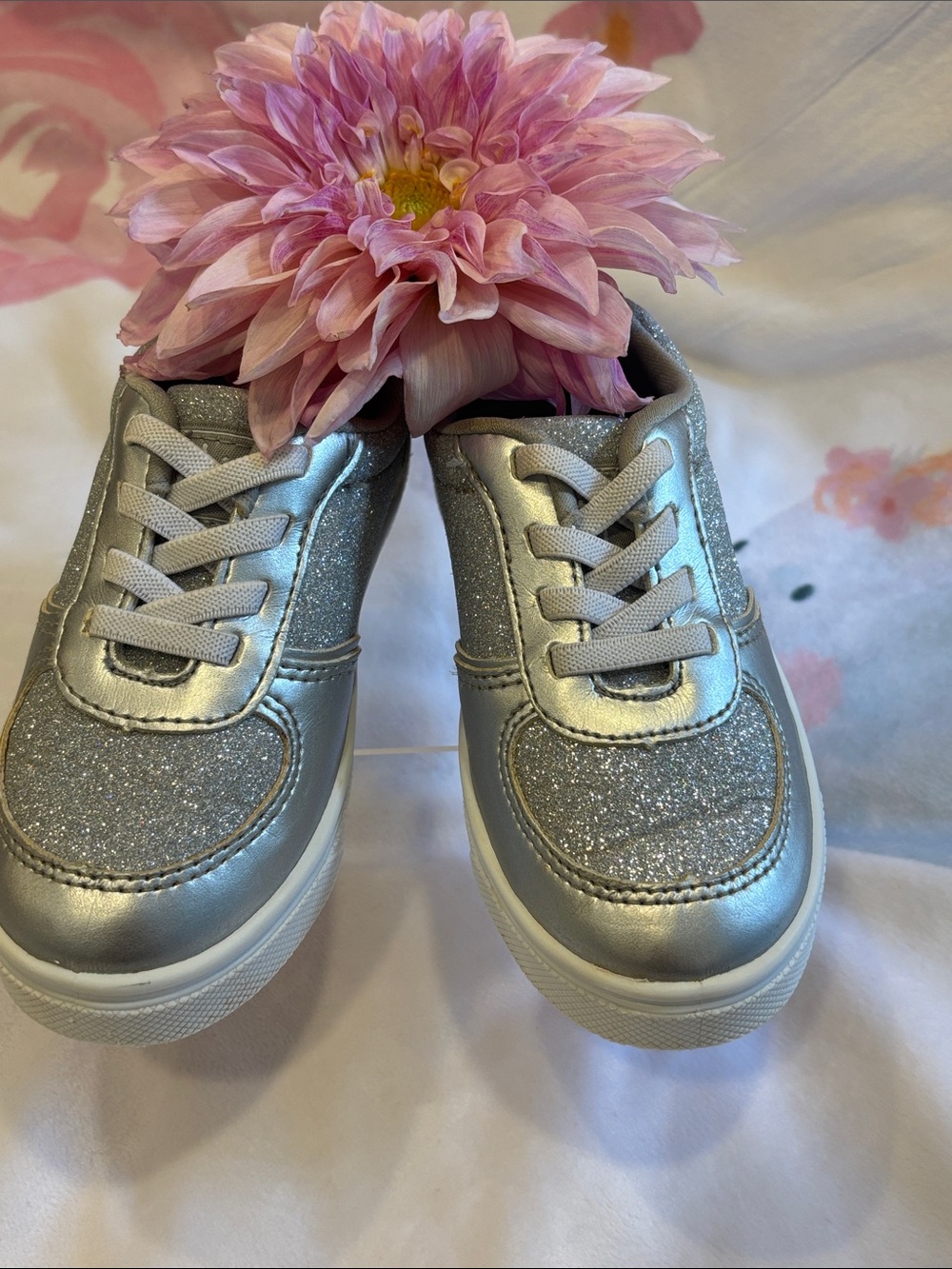 oomphies Silver Glitter Lace-Up Kids Sneakers